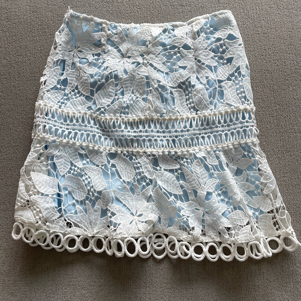Lush White and Blue Lace Mini Skirt
